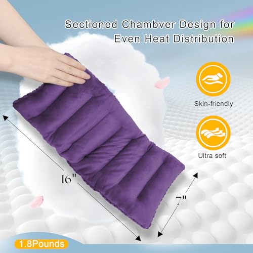 Microwave Heating Pad 16x7 inches Microwavable Heat Pack for Muscle Pain Relief Moist Rice Clay Bean Bag Pack Heat Therapy for Shoulders, Lower Back, Abdomen Cramps Hot Cold Compress Reusable 1.8 LBS - color: Purple
