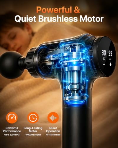 Massage Gun, 30 Speeds, 6 Heads, Quiet Deep Tissue Muscle Massager - color: Black
