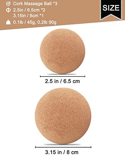 KITWILD Cork Massage Ball Set, High Density Fine Particles Massage Ball for Deep Tissue Muscle Massage, Myofascial Release, and Yoga Therapy, 2.5''+2.5''+3.15'' Lightweight Lacrosse Massage Balls - style: 3 Pack (2.5''+2.5''+3.15'')
