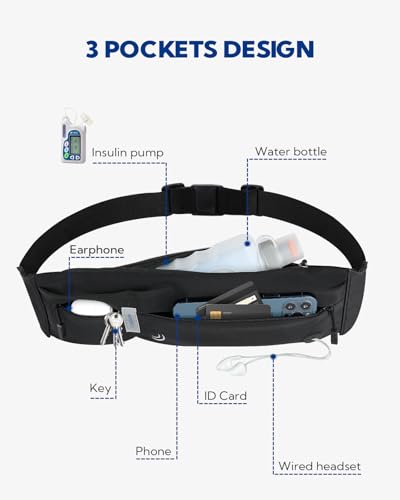 WATERFLY Running Belt Fanny Pack:Phone Holder Belt for Men Women - color: Black