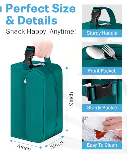 Small Insulated Lunch Bag: Reusable Small Lunch Box, Mini Soft Cooler Bag - color: Peacock
