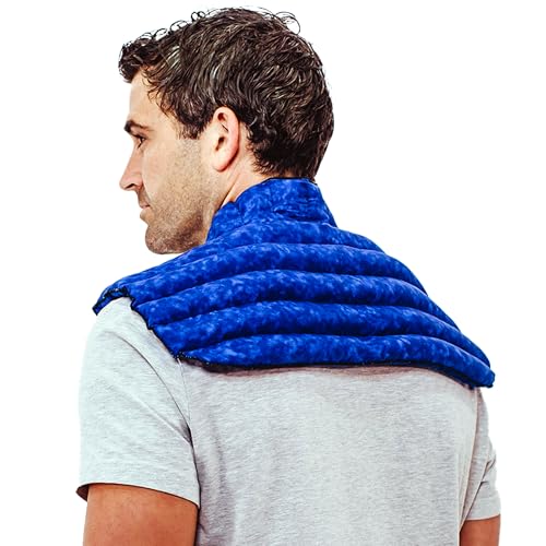 Weighted Microwavable Neck and Shoulder Wrap – Moist Heat Pack for Stiffness, Arthritis, Bursitis, Pain Relief & Relaxation – Natural Home Remedy - color: Blue