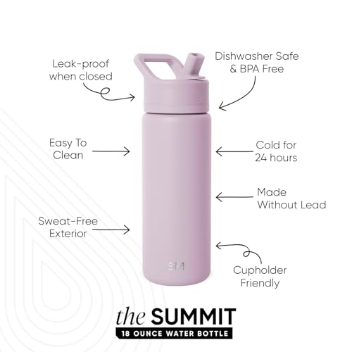 Simple Modern Insulated Water Bottle with Straw | 18oz | Lavender - color: Lavender Mist (Pack of 1), style: 18oz