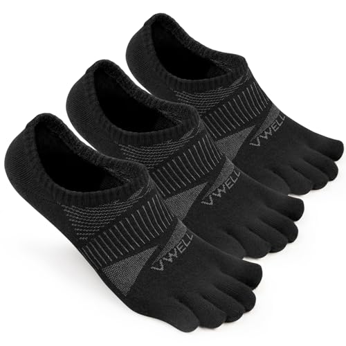 VWELL No Show Toe Socks for Men Women COOLMAX Five Finger Socks Athletic Running Ankle Low Cut 5 Toe Socks (3Pairs) - color: Black, size: Small