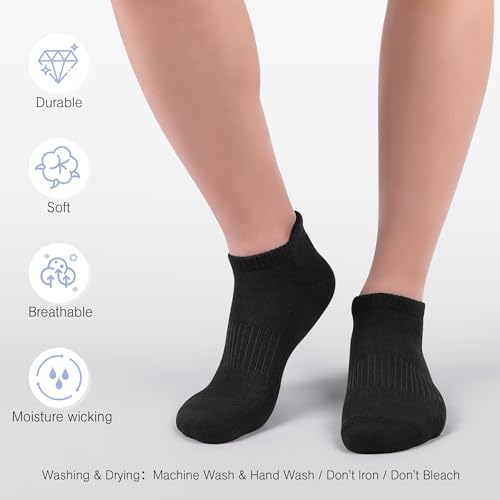 Felicigeely Athletic Running Ankle Socks Cushioned Low Cut Men Women 6 Pack - color: Pure Black, size: 9-12