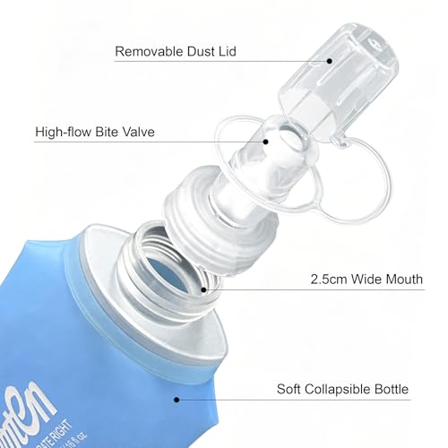Soft Flask TPU BPA-Free 480ml Soft Water Bottle Leak-Proof Collapsible for Hydration Pack Running Vest Marathon Hiking Cycling (Light Blue) - color: 480ml Light Blue