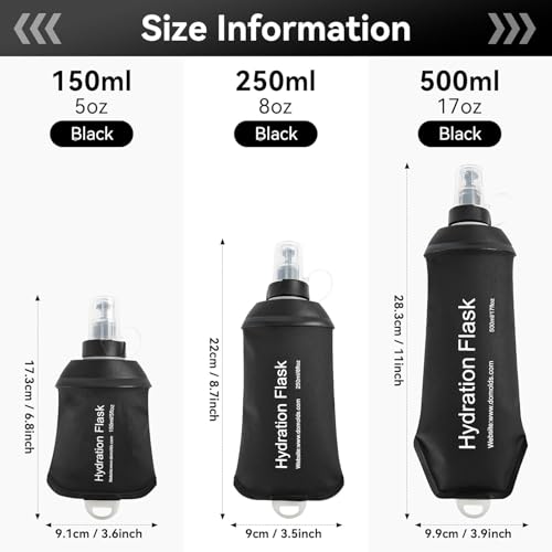 AXEN Soft Flask TPU Foldable Running Hydration Flask, Soft Collapsible Water Bottle for Hydration Pack Cycling Marathon Running Hiking - color: Black-250ml