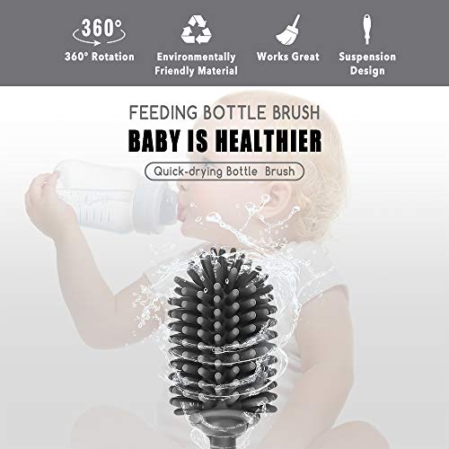 Silicone Bottle Brush with Long Handle, 12.5" Bottle Cleaning Brush, Gray - color: Gray