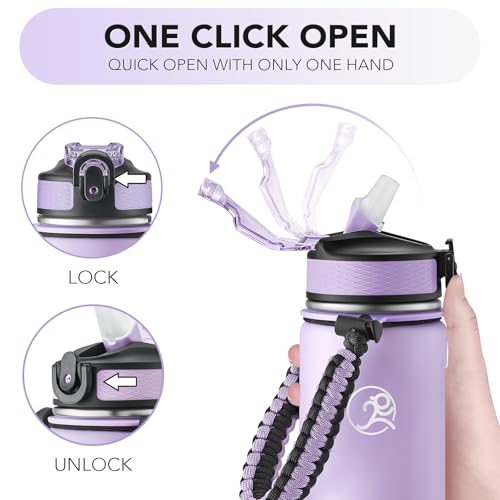 GOSWAG 24oz Insulated Stainless Steel Travel Water Bottle, 2 Lids - color: Matte Lilac