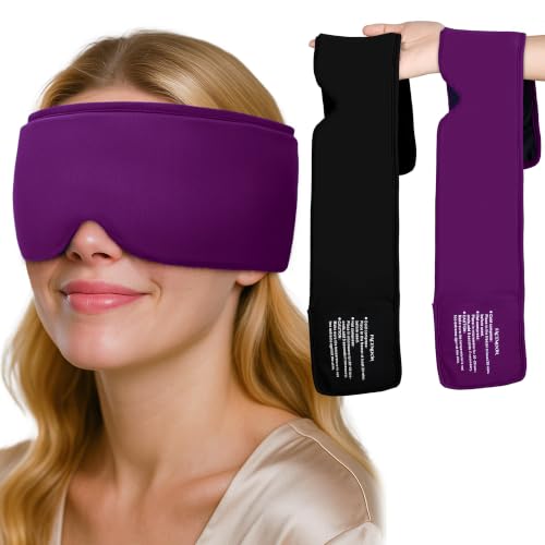 Cooling Gel Eye Mask for Puffy Eyes, Migraine & Headache Relief, Full Eye-Area Cold Compress for Eyes & Temples, FSA Eligible HSA Reusable Eye Ice Pack for Swelling & Post-Surgery Recovery - color: Black Purple