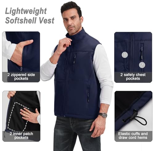 XinYangNi Men's Lightweight Softshell Golf Running Vest Outerwear Zip Up Fleece Lined Windproof Sleeveless Jacket for Hiking - color: Blue, size: Small