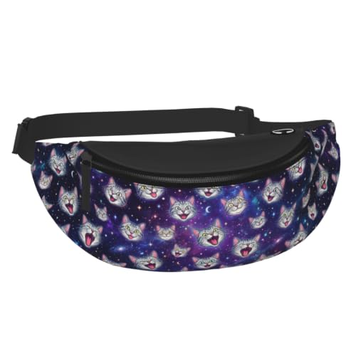 Dujiea Fanny Pack, Silver Tabby Cat Heads Waist Bag With Headphone Hole Belt Bag Adjustable Sling Pocket Fashion Hip Bum Bag For Women Men Kids Outdoors Casual Travelling Hiking Cycling - color: Silver Tabby Cat Heads