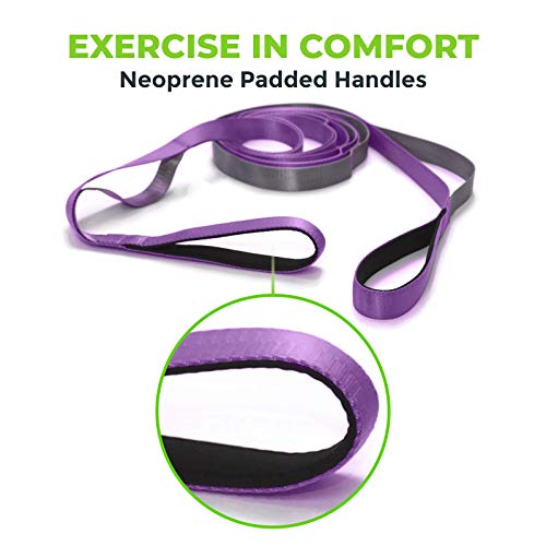 Physical Therapy Yoga Stretch Strap with 12 Loops, 1 Inch Wide, 8 Ft Long - color: Purple/Grey