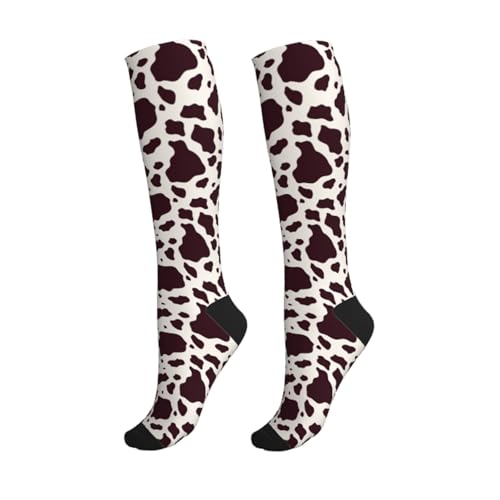 Compression Socks Knee High Support Stockings Women Men - color: Cute Cow Skin