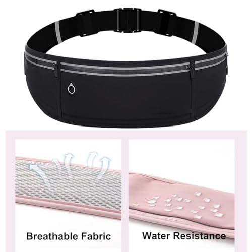 Slim Running Belt Fanny Pack for Men Women, Adjustable Running Phone Holder with 3 Pockets, Reflective Fitness Fanny Pack for Phones up to 7.2 inch, Water Resistant Sports Waist Bag, Black - color: Black