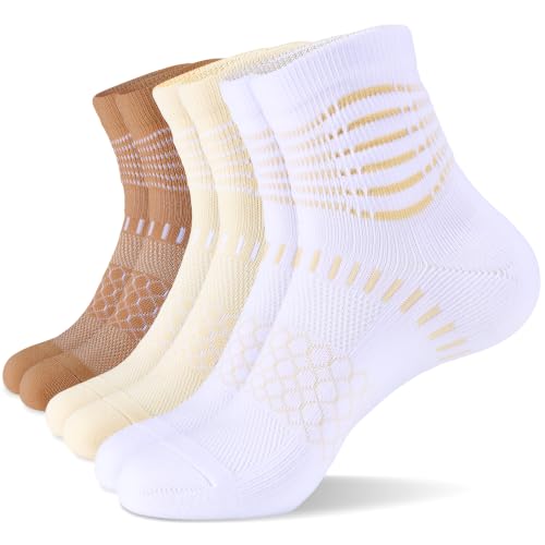 IRAMY Ankle Compression Socks Women Men Plantar Fasciitis Relief 3/5 Pairs - color: Light Brown+oatmeal+white-khaki(3 Pairs), size: Medium