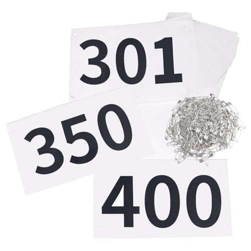 TRIWONDER Race Bibs Running Numbers with Safety Pins, Tyvek 4"x7" Large Numbers 1-500 for Marathon Runners Events Sports Games - color: Black&white [4"x7"] 301-400