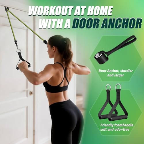 WHATAFIT Resistance Bands with Handles, 150 lb Exercise Bands Set - color: Green 16PCS
