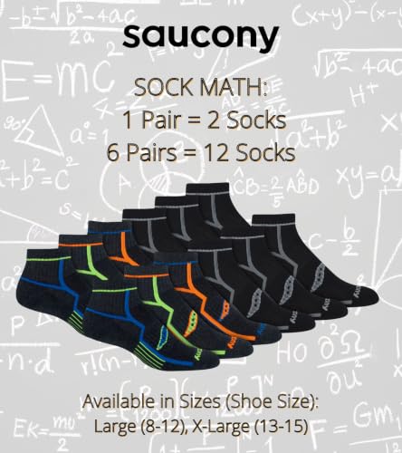 Saucony Men's RunDry Bolt Performance Quarter Socks, Available in L-XL (6, 12 Pairs) - color: Grey (6 Pairs), size: X-Large