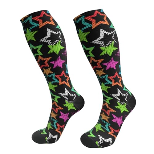Compression Socks Women And Men For Nurses Travel Pregnancy Recovery Running Athletic - color: Graffiti Style Star Black
