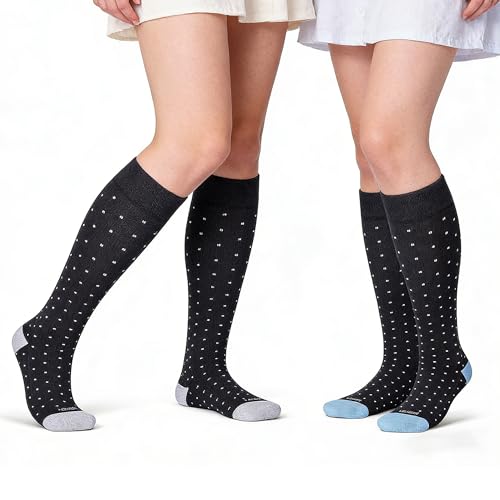 LEVSOX Thicker Bamboo Viscose Compression Socks 20-30 mmHg Cushioned - color: Black Polka Dots, size: Large