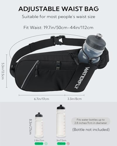 WATERFLY Water Bottle Fanny Pack, Hiking Hydration Belt for Women Men - color: Black