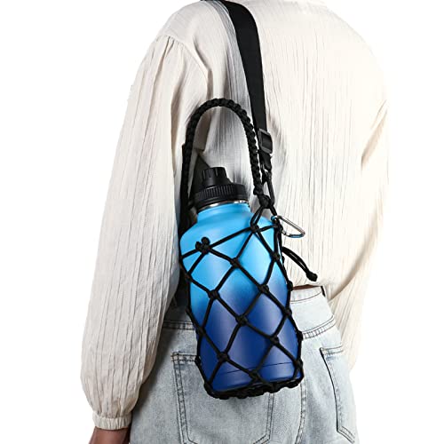 Water Bottle Carrier Strap Wine Cup Holder for Sports Bottle Sling Water Flask 17-25oz 32oz-40oz 64oz - color: Black (For 64oz)