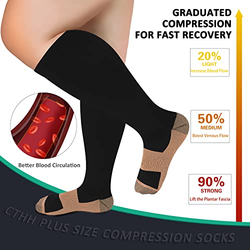 CTHH Wide Calf Compression Socks for Women Men Plus Size Knee High Stocking - color: Coppery/Black, size: XX-Large