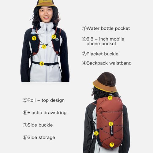 AONIJIE Large Hydration Backpack 22L Hiking Daypack Back Trail Running Hiking Pack Climbing Lightweight - color: Black
