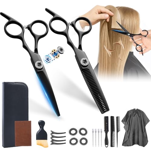 21Pcs 440C Hair Cutting Scissors Kit, Hair Scissors & Thinning Scissors Set - color: Black