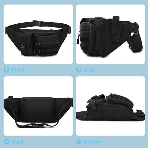 Tactical Fanny Pack，Military Waist Bag Hip Belt Bumbag Utility Bags for Fishing Hiking Hunting with Mesh Water Bottle Holder Pouch (Black) - color: Black