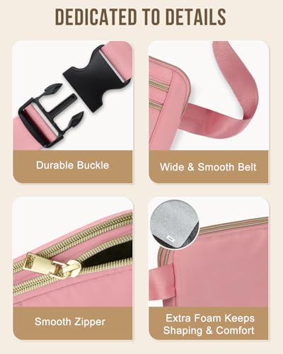 Capolo Fanny Packs for Women 4 Zip Pocket Crossbody Belt Bag Waist Bags - color: Pink, size: Large