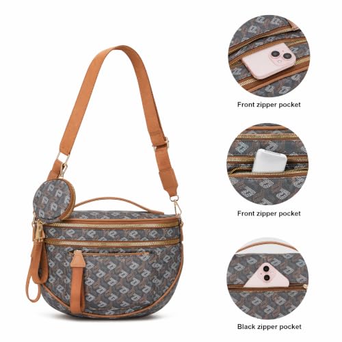 Makes Checkered Crossbody Bag Bum Bag for Women with Pouch - color: Khaki P