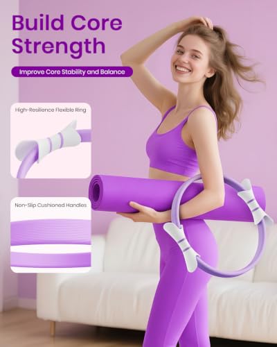 Pilates Ring Set for Women, Home Workout Pilates Equipment with Resistance Bands, 14'' Magic Circle, Mini Ball, Pilates Starter Kit for Strength, Toning and Flexibility