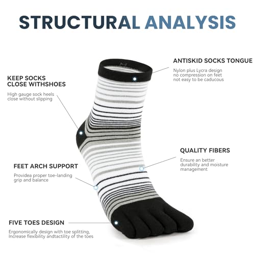 Toe Socks for Men and Women Athletic Running Coolmax Five Finger Ankle/Quarter Socks Breathable Lightweight, 3 Pairs - color: E4109# Striped, size: Small