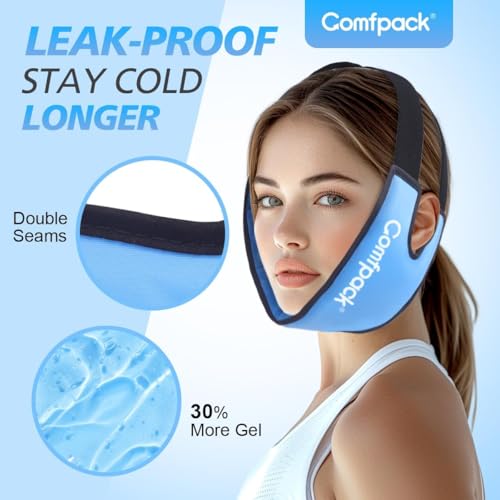 Comfpack Wisdom Teeth Ice Pack Head Wrap for TMJ, Jaw & Chin Relief with Larger Coverage, Flexible Double Sided Face Ice Pack for Oral Surgery, Teeth Removed, Tonsillectomy, Swelling - color: Blue 1pack