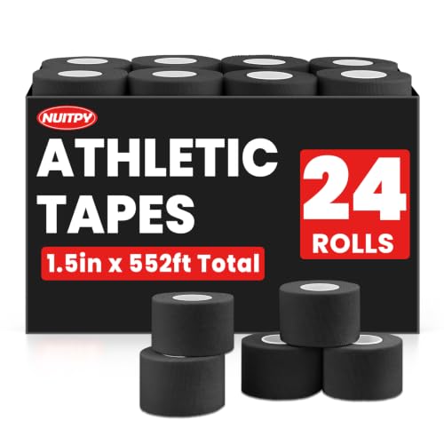 NUITPY 24 Pack Athletic Tape, Black Sports Tape, Easy Tear Wrist Tape - color: Black-24 Rolls