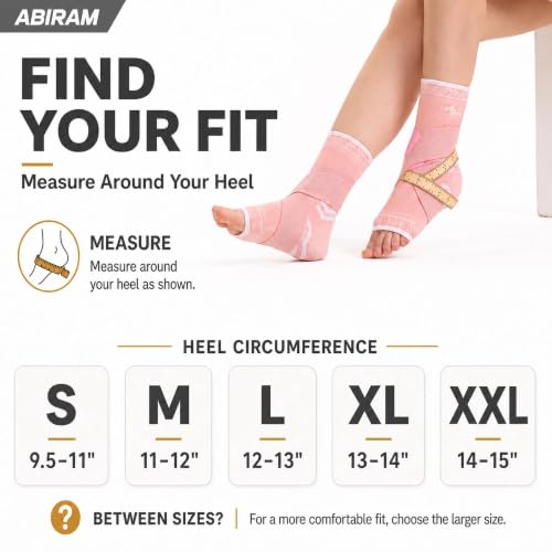 ABIRAM Ankle Brace Compression Sleeve with Adjustable Support Strap - color: Pink, size: Large