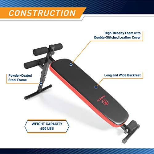 Marcy Utility Slant Board With Headrest Folding Design Adjustable Positions SB-4606 Black/Red 29 x 18 x 59 Inches