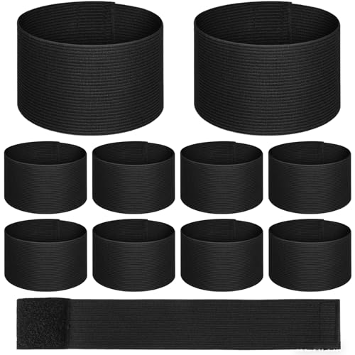 10PCS Captain Armbands, Black Elastic Arm Band, Adjustable Mourning Funeral Memorial Arm Band, Sports Armband
