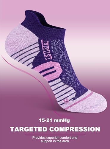 Trusiel Ankle Compression Socks for Women Running Moisture Wicking 5 Pairs - color: Black Purple White, size: 6-9