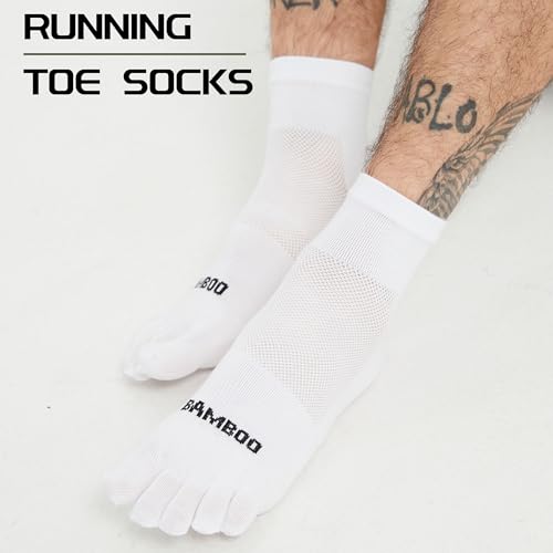 Sunew 3 Pairs Toe Socks for Men Women,Viscose Bamboo Breathable Athletic Running Five Finger Ankle/Quarter Socks - color: White, size: Large