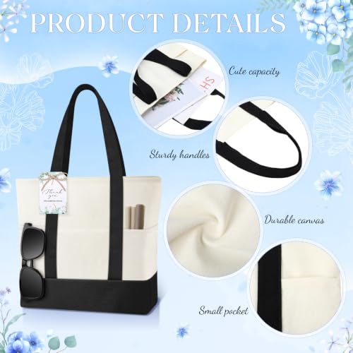 Shinylin Mini Canvas Tote Bags with 2 Pockets - color: Black and Beige
