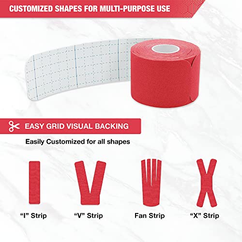 EVERLIT [4-Pack] Pre-Cut Elastic Cotton Kinesiology Therapeutic Athletic Sports Tape, for Pain Relief and Support, 80 Precut 10” Strips (Red) - color: Red