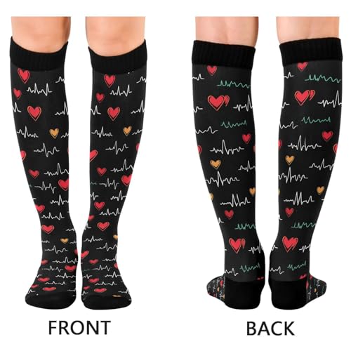 Wusikd Heartbeat Symbol Compression Socks for Women and Men Circulation Black Long Socks for Athletic Running 1 - color: Heartbeat