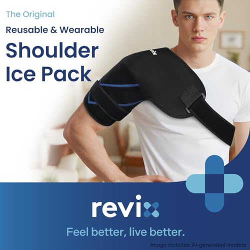 REVIX Large Shoulder Ice Pack Wrap & Brace for Rotator Cuff & Arm - size: Large, style: Black, 1 Gel Pack+1 Shoulder Brace