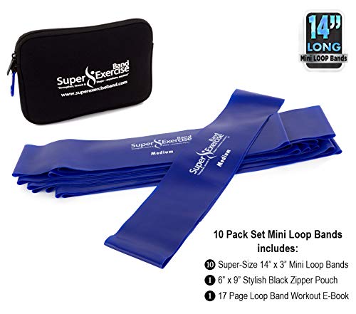 Mini Loop Bands 14x3 in, Latex Free, 3/5/10 Pack Sets - color: k. Blue MEDIUM Loop Band 10 Pack