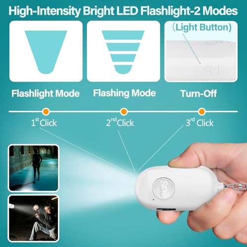 Hion Personal Safety Alarm for Women, 2 Pack Rechargeable 130dB Self Defense Alarm Keychain with LED Flashlight, Emergency Safe Sound Security for Children Elderly College Girls, Black+White - color: Black+White