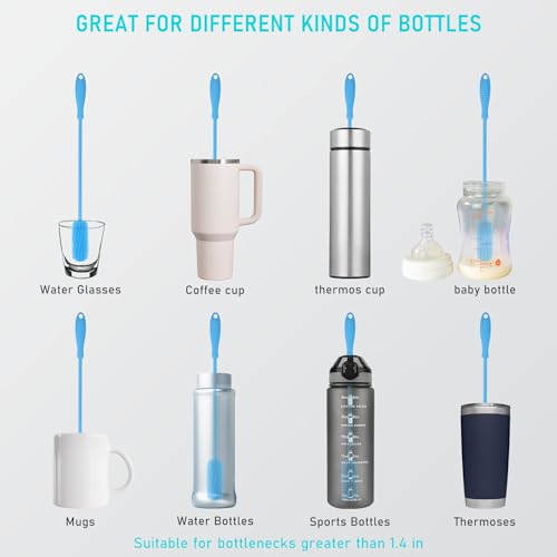 15.7" Silicone Bottle Brush, Water Bottle Cleaner Brush, Blue - color: Long Blue