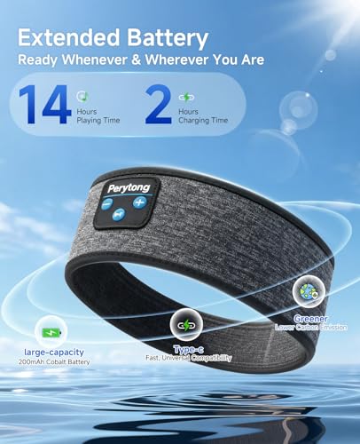 Perytong Sleep Headphones Bluetooth 5.4 Headband, Sports Wireless Earphones Sweat Resistant Earbuds Sleeping Headphone with Ultra-Thin HD Stereo Speaker for Workout Running Cool Gadgets Unique Gifts - color: HB DarkGrey